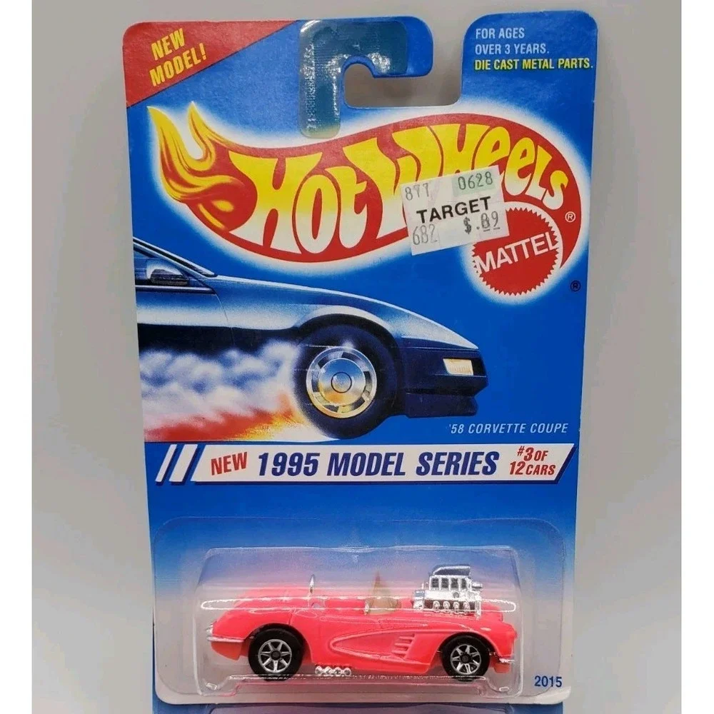 HOT WHEELS 1995 MODEL SERIES '58 CORVETTE COUPE Flourescent Pink 7 Spoke Wheels